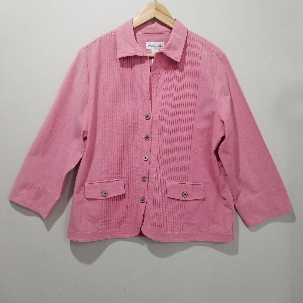 Draper's & Damon's Jacket Womens Large Pink Pintuck Button 3/4 Sleeve Pockets - Picture 1 of 11